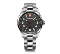 Wenger Reloj de Pulsera de Hombre Terragraph, Ø 43 mm, Swiss Made, Cuarzo analógico, Sumergible hasta 100 m, Pulsera de Acero Inoxidable, Negro/Plateado
