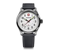 Wenger Reloj de Pulsera de Hombre Terragraph, Ø 43 mm, Swiss Made, Cuarzo analógico, Sumergible hasta 100 m, Pulsera de Piel, Blanco/Negro
