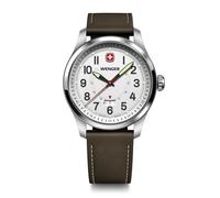 Wenger Reloj de Pulsera de Hombre Terragraph, Ø 43 mm, Swiss Made, Cuarzo analógico, Sumergible hasta 100 m, Pulsera de Piel, Blanco/marrón