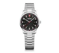 WENGER Reloj de pulsera para mujer City Ø 34 mm, fabricado en Suiza, analógico, cuarzo, resistente al agua, correa de acero, negro / plata, Pulsera