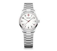 WENGER Reloj de pulsera para mujer City Ø 34 mm, fabricado en Suiza, analógico, cuarzo, resistente al agua, correa de acero, blanco y plateado, Pulsera