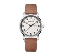 Wenger Relojes Hombre Attitude Ø 42mm, Suizos, Cuarzo, Impermeable 100m, Acero Inoxidable, Brazalete de Cuero, Cristal de Zafiro, Creme/Braun, 01.1541.117