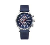 Wenger Relojes Hombre Attitude Cronografo Ø 44mm, Suizos, Cuarzo, Impermeable 100m, Acero Inoxidable, Brazalete de Cuero, Cristal de Zafiro, Azul, 01.1543.109