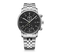 Wenger Relojes Hombre Urban Metropolitan Cronografo Ø 44mm, Suizos, Cuarzo, Impermeable 100m, Acero Inoxidable Pulsera, Cristal de Zafiro, Negro/Plata, 01.1743.122
