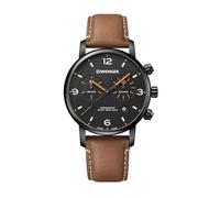 Wenger Relojes Hombre Urban Metropolitan Cronografo Ø 44mm, Suizos, Cuarzo, Impermeable 100m, Brazalete de Cuero, Cristal de Zafiro, Negro/Braun, 01.1743.113