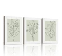 WENGTIAO 3 Piezas Boho Botánico Cuadros Decorativos Enmarcado, Abstracta Plantas Negro y Salvia Verde Neutro Lienzos Laminas, Cuadros Decoracion Salon Modernos Dormitorios Pared 30x40cmx3