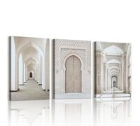 WENGTIAO 3 Piezas Islámica Arquitectura Cuadros Enmarcados, Beige Mezquita Pintura sobre Lienzo Cuadros Decoracion Salon Modernos Dormitorios Decoracion Pared 30x40cmx3