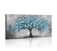 WENGTIAO Arbol de La Vida Azul Lienzo Cuadro Enmarcado Grande Vintage Floral Árbol Pintura Sobre Lienzos Cuadros Decoracion Salon Modernos Dormitorios Decorativos Pared Casa 120x50 cm