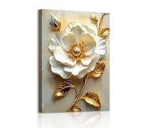 WENGTIAO Blanco Peonía Flores Cuadros Enmarcados Lujo Oro Hojas Blanca Floral Pintura sobre Lienzo Cuadros Decoracion Salon Modernos Dormitorios Decoracion Pared 30x40cm