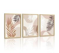 WENGTIAO Cuadros con Marco, Boho Minimalista Hojas Cuadros Decoracion Salon Modernos, Beige Café Marrón Abstracto Plantas Pintura Sobre Lienzo para Dormitorios Decoracion Pared Casa 30x40cmx3