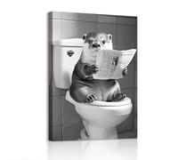WENGTIAO Divertida Nutria Baño Lienzo Cuadros Enmarcados Nutria Adorable en Blanco y Negro Sentada en el Inodoro Leyendo el Periódico Pintura Sobre Lienzo Cuadros Decoracion Baño Pared 30x40 cm