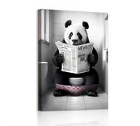WENGTIAO Divertidas Pandas Baño Cuadros Decorativos Panda Adorable Sentada en el Inodoro Leyendo el Periódico Pintura Sobre Lienzo Cuadros Decoracion Baño Pared 30x40 cm