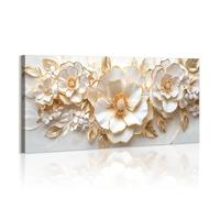 WENGTIAO Flores de Peonía Blanca Lienzo Cuadro Enmarcado Grande Beige Floral Hojas de Oro Pintura Sobre Lienzos Cuadros Decoracion Salon Modernos Dormitorios Decorativos Pared Casa 120x50 cm