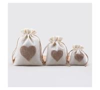 WENH 100 unids/lote bolsas de yute con cordón con parche en forma de corazón pequeño paquete de tela de regalo bolsas de boda 8x1 0/10x1 4/13x18cm(Beige,10x14cm(100pcs))
