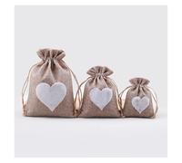 WENH 100 unids/lote bolsas de yute con cordón con parche en forma de corazón pequeño paquete de tela de regalo bolsas de boda 8x1 0/10x1 4/13x18cm(Khaki,13x18cm(100pcs))