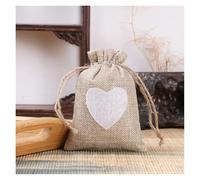 WENH 25 unids/lote bolsas de yute con cordón de corazón paquete de regalo de Pascua for fiesta de Navidad bolsas de boda 8x1 0/10x1 4/13x18cm(Khaki,10x14cm(25pcs))