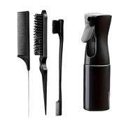 WENH 4 unids/set de herramientas de peluquería, botella con pulverizador, peine cola de rata, cepillo for el pelo, Control de bordes, peine for peinar y alisar el cabello(Black)