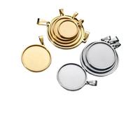 WENH 5 unidades/lote de bandejas redondas con base de acero inoxidable de 20/25/30/35/40 mm for la creación de colgantes y accesorios de joyería DIY(Gold Steel,Inner Dia 35mm)