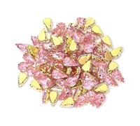 WENH 50 piezas de diamantes de imitación con forma de gota de agua, de acero inoxidable, con base dorada, acrílico, for manualidades, ropa, sombreros, joyería y decoración.(Light Pink)