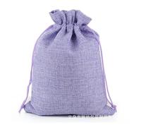 WENH 50 unids/lote 10x14cm embalaje de regalo de lino joyería bolsa con cordón bolsas cosméticas boda cumpleaños envoltura for fiesta bolsita reutilizable(Pueple)
