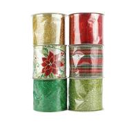 WENH Cinta blanca y dorada for decoración de árboles de Navidad, 2,5 pulgadas, 6 rollos, 36 yardas(Style 4)