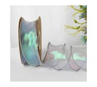 WENH Cintas iridiscentes de hilo de cola de pez for regalo, embalaje de ramo de flores, cinta con cable de Organza for decoraciones de boda del Día de San Valentín(Shell silver)