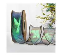 WENH Cintas iridiscentes de hilo de cola de pez for regalo, embalaje de ramo de flores, cinta con cable de Organza for decoraciones de boda del Día de San Valentín(Aurora green)