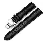 WENH Correa de cuero for reloj, 20 mm, 22 mm, 18 mm, 16 mm y 24 mm, con hebilla de mariposa, pulsera deportiva, accesorios for reloj.(Black-Silver,22mm)