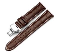 WENH Correa de cuero for reloj, 20 mm, 22 mm, 18 mm, 16 mm y 24 mm, con hebilla de mariposa, pulsera deportiva, accesorios for reloj.(Brown White-Silver,16mm)