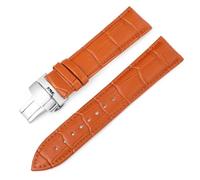 WENH Correa de cuero for reloj, 20 mm, 22 mm, 18 mm, 16 mm y 24 mm, con hebilla de mariposa, pulsera deportiva, accesorios for reloj.(Light Brown-Silver,18mm)