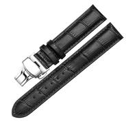 WENH Correa de reloj de cuero con hebilla de mariposa, correa de cuero de 14mm, 16mm, 18mm, 19mm, 20mm, 21mm, 22mm y 24mm, accesorios for reloj(Black-Silver,21mm)