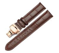 WENH Correa de reloj de cuero con hebilla de mariposa, correa de cuero de 14mm, 16mm, 18mm, 19mm, 20mm, 21mm, 22mm y 24mm, accesorios for reloj(Brown-Rosegold,16mm)