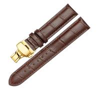 WENH Correa de reloj de cuero con hebilla de mariposa, correa de cuero de 14mm, 16mm, 18mm, 19mm, 20mm, 21mm, 22mm y 24mm, accesorios for reloj(Brown-Gold,19mm)