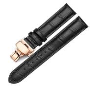 WENH Correa de reloj de cuero con hebilla de mariposa, correa de cuero de 14mm, 16mm, 18mm, 19mm, 20mm, 21mm, 22mm y 24mm, accesorios for reloj(Black-Rosegold,16mm)