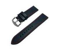 WENH Correa de reloj Vintage marrón claro de 18mm, 20mm, 22mm y 24mm, correa de cuero PU, hebilla de acero inoxidable, cierre, accesorios for reloj(Black and Red,24mm)