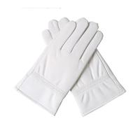 WENH Guantes Blancos de Cuero Genuino de Calidad a la Moda for Hombre, Manoplas sólidas de muñeca con Dedos completos de Piel de Cordero, cálido Invierno, conducción a Prueba de Viento(L)