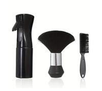 WENH Herramientas profesionales de barbería, botella con pulverizador, peine, cerdas de nailon, cepillo for Barba, cepillo de Limpieza del cabello, accesorios de estilismo de salón, 4 Uds.(3pcs-Black-