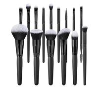 WENH Juego de 15 brochas de maquillaje profesionales con mango de madera, for base, polvos, delineador de ojos, sombras de ojos, herramientas cosméticas de belleza(No bag)