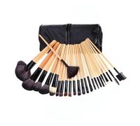 WENH Juego de 24 pinceles de maquillaje de madera con bolsa for sombras de ojos, cejas, delineador de ojos, base, sombras, herramienta de maquillaje cosmético profesional(Wood Beige)