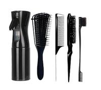 WENH Juego de 5 cepillos antiestáticos for desenredar el cabello, peine de cola de rata curvo for cabello rizado, herramientas de peluquería adecuadas for todo tipo de cabello(5 pcs set black2)