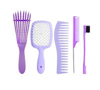 WENH Juego de 5 cepillos desenredantes for masaje del cuero cabelludo, peine de doble filo for peinar el cabello rizado, liso, húmedo, seco, largo o corto(Purple suit)
