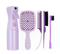 WENH Juego de 5 cepillos for desenredar el cabello, peine de cola de rata curvado for cabello rizado, cepillo de borde for cabello rizado, herramientas de peluquería(5 pcs set Purple1)