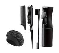 WENH Juego de 5 peines for peinar el cabello con regadera, cepillo for el cabello, peine de cola de rata, cepillo de borde for peinar y alisar el cabello(Black)