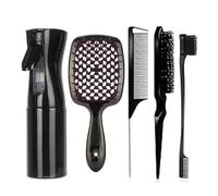 WENH Juego de 5 piezas for desenredar y peinar: cepillo for cabello rizado, peine curvado de cola de rata, cepillo for control de bordes(5 pcs set Black2)
