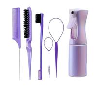WENH Juego de 6 cepillos for el cabello, botella rociadora for peluquería, peine de cola de rata for trenzar el cabello, cepillo for el cabello con control de bordes(Purple)