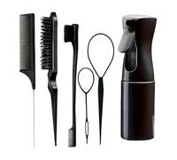 WENH Juego de 6 cepillos for el cabello, botella rociadora for peluquería, peine de cola de rata for trenzar el cabello, cepillo for el cabello con control de bordes(Black)