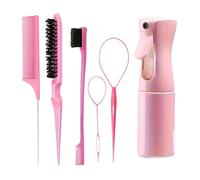 WENH Juego de 6 cepillos for el cabello, botella rociadora for peluquería, peine de cola de rata for trenzar el cabello, cepillo for el cabello con control de bordes(Pink)