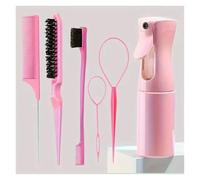 WENH Juego de 6 uds de cepillos for el cabello, botella con pulverizador, bucle trenzado for cabello, peine de cola de rata, cepillo for el cabello con borde Brsuh, accesorios for cabello rizado(Pink)
