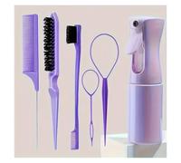 WENH Juego de 6 uds de cepillos for el cabello, botella con pulverizador, bucle trenzado for cabello, peine de cola de rata, cepillo for el cabello con borde Brsuh, accesorios for cabello rizado(Purpl