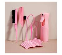WENH Juego de peinado de 12 piezas y peines, pinzas, peine de cola de rata, cepillo de Control de bordes y botella pulverizadora for todo tipo de cabello(12-piece Set-pink)